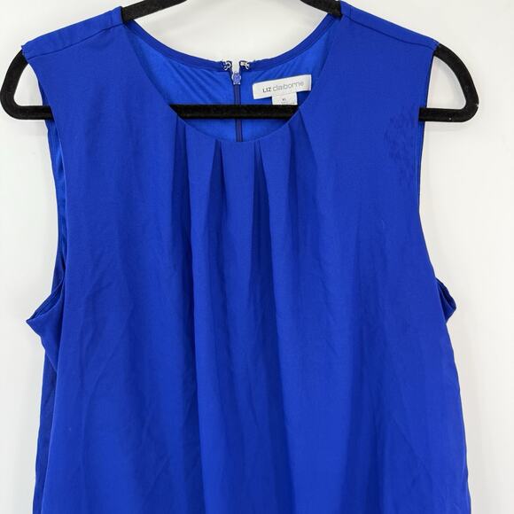 Liz Claiborne Chiffon Sleeveless Top size XL Colbalt Blue Pleated Roundneck - Picture 6 of 10